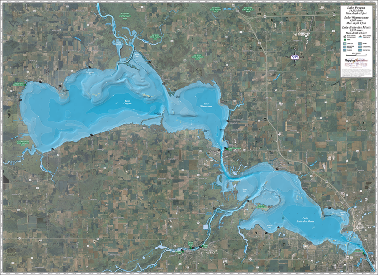Lake Poygan & Lake Winneconne & Lake Butte des Morts Enhanced Wall Map