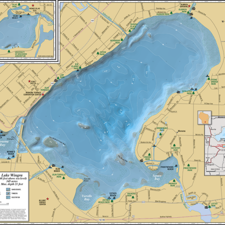 Lake Monona & Lake Wingra Wall Map