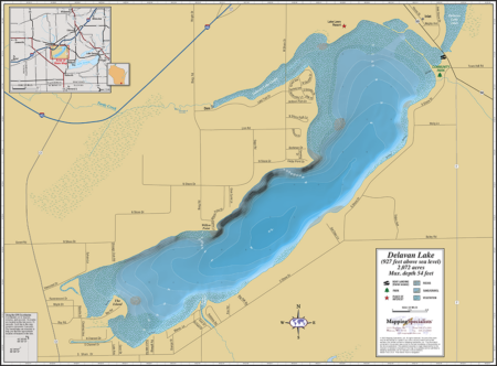 Delavan Lake Wall Map