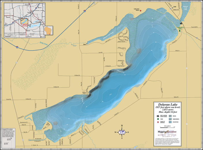 Delavan Lake Wall Map - Mapping Specialists Limited