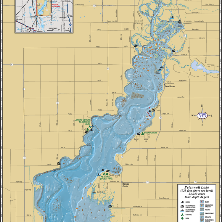 Petenwell Lake & Castle Rock Lake Fold Map - Mapping Specialists Limited
