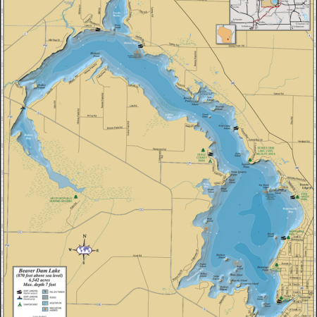 Beaver Dam Lake Wall Map