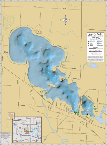 Lac La Belle & Fowler Lake Wall Map