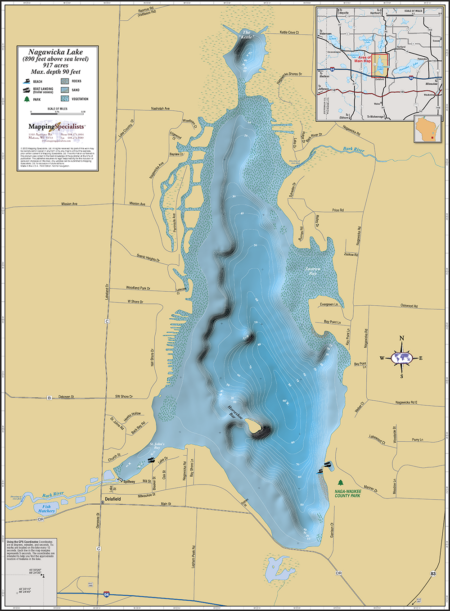 Nagawicka Lake Wall Map