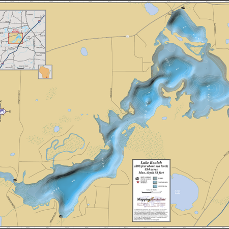 Lake Beulah Wall Map