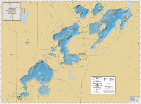 Eau Claire Lake Chain Wall Map