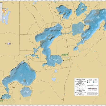 Eau Claire Lake Chain Wall Map