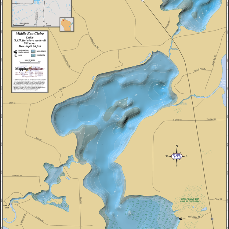 Upper Eau Claire Lake Fold Map Mapping Specialists Limited