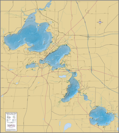 Madison Lakes Chain Wall Map