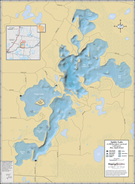 Spider Lake (Sawyer Co.) Wall Map