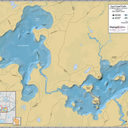 Lost Land Lake & Teal Lake Wall Map