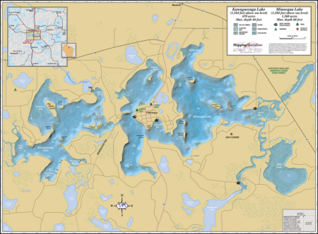 Minocqua & Kawaguesaga Lakes Wall Map