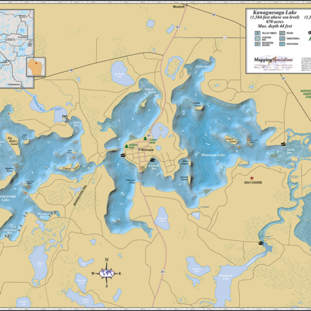 Minocqua & Kawaguesaga Lakes Wall Map