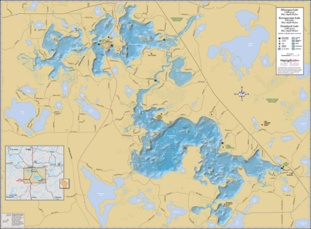 Minocqua, Tomahawk & Kawaguesaga Lakes Wall Map