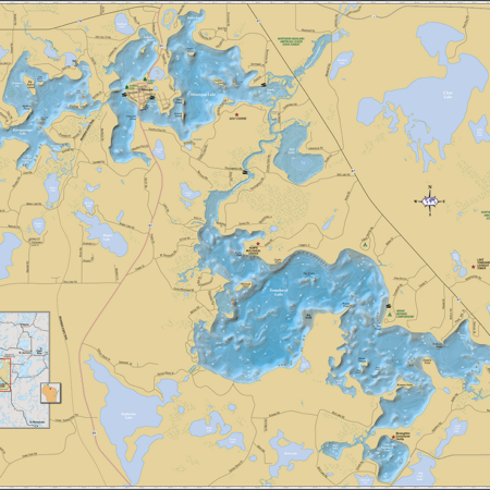 Minocqua, Tomahawk & Kawaguesaga Lakes Wall Map