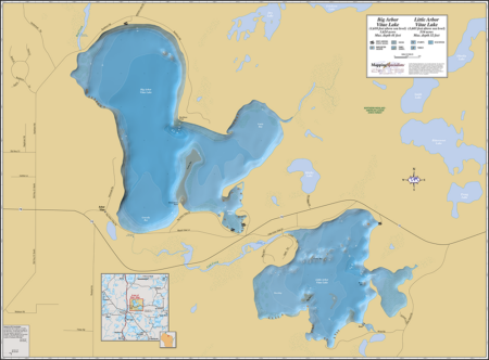 Big & Little Arbor Vitae Lakes Wall Map