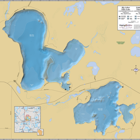 Big & Little Arbor Vitae Lakes Wall Map