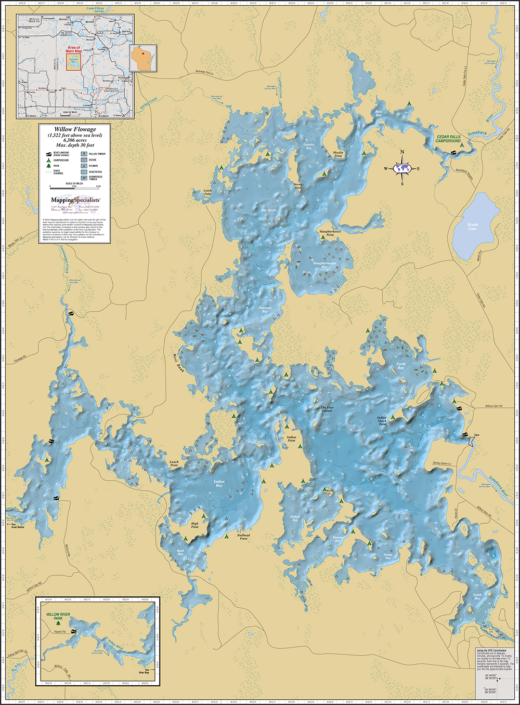 Wild Rice Lake (Manitowish Chain) Wall Map Mapping Specialists Limited