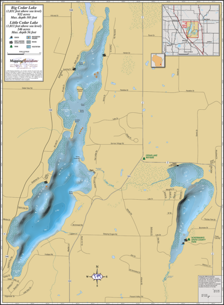 Big & Little Cedar Lakes Wall Map