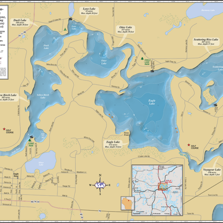 Eagle River Chain (Northern Lakes) Wall Map