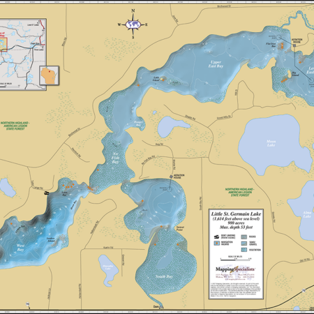 Little St. Germain Lake Wall Map