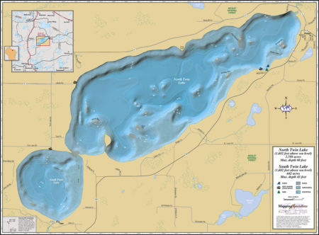 North & South Twin Lakes Wall Map