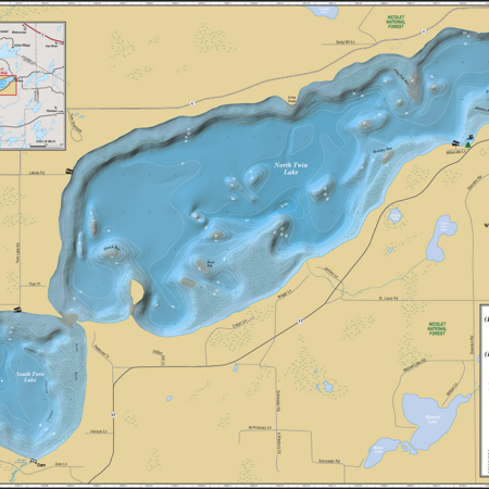 North & South Twin Lakes Wall Map