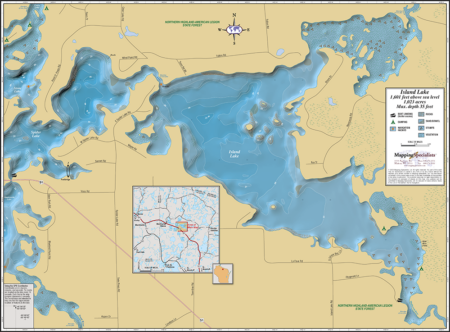 Island Lake (Manitowish Chain) Wall Map