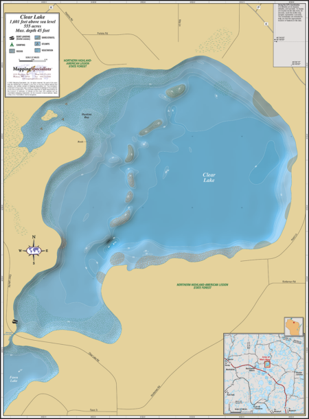 Clear Lake (Manitowish Chain) Wall Map