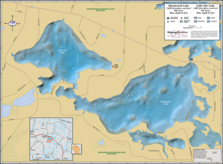 Manitowish & Little Star Lakes (Manitowish Chain) Wall Map