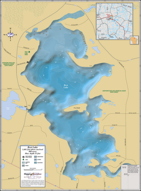 Rest Lake (Manitowish Chain) Wall Map