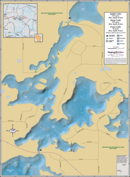 Spider Lake (Manitowish Chain) Wall Map