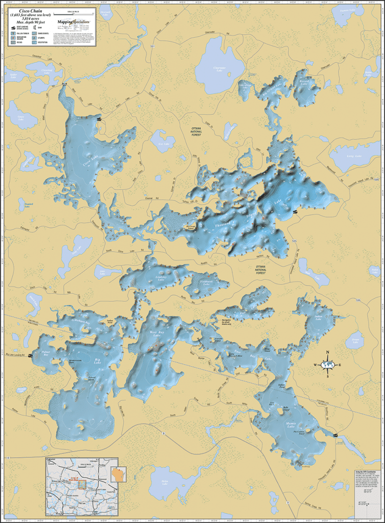 Chippewa Flowage Wall Map Mapping Specialists Limited