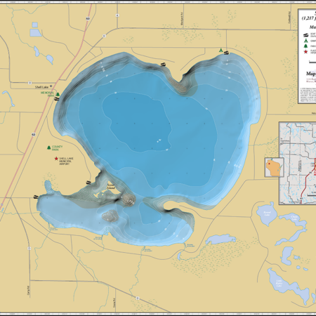 Shell Lake Wall Map