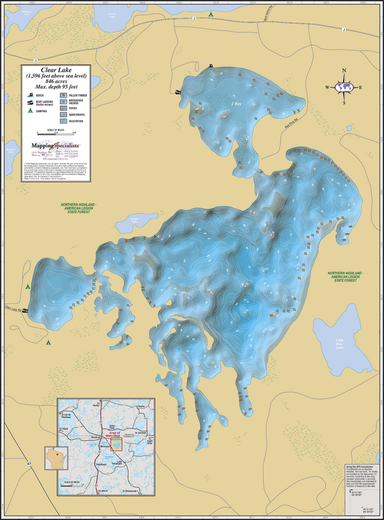 Clear Lake Wall Map Mapping Specialists Limited