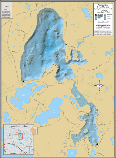 Presque Isle & Van Vliet Lake Wall Map