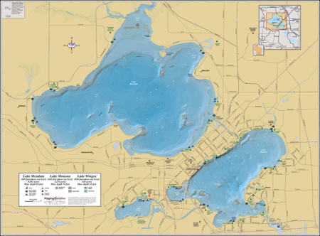 Lake Mendota & Lake Monona Wall Map
