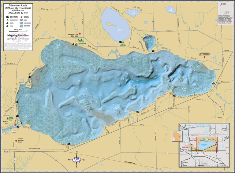 Shawano Lake Wall Map Mapping Specialists Limited
