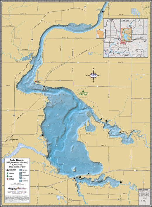 Lake Wissota Wall Map Mapping Specialists Limited