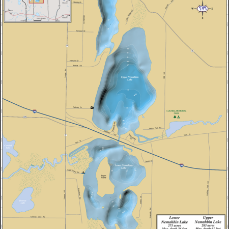 Upper & Lower Nemahbin Lakes Wall Map