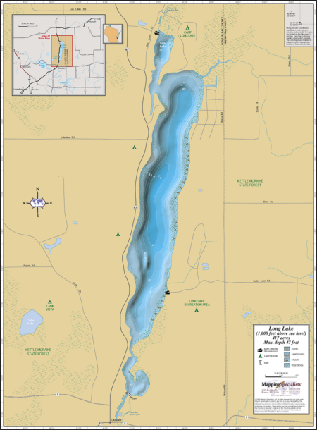 Long Lake (Fond du Lac Co.) Wall Map