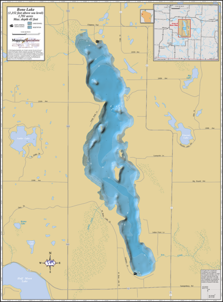 Bone Lake Wall Map