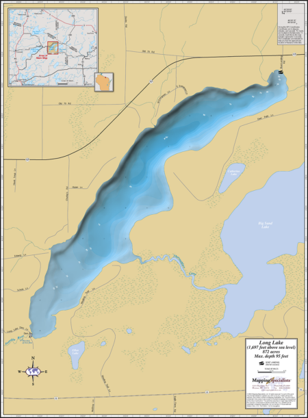 Long Lake (Vilas Co.) Wall Map