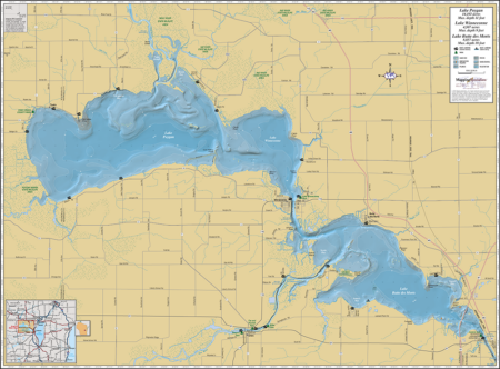 Lake Poygan & Lake Winneconne & Butte des Morts Lake Wall Map