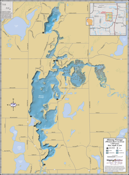 Minong Flowage Wall Map