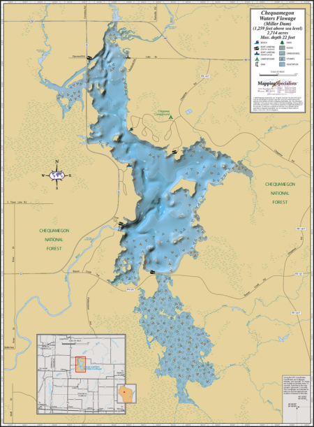 Chequamegon Waters Flowage (Miller Dam) Wall Map