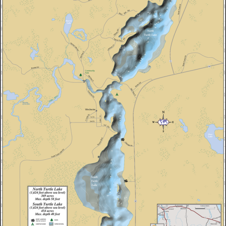 North & South Turtle Lakes Wall Map