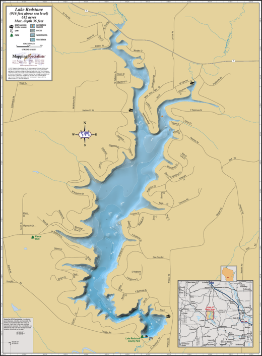 Lake Redstone Wall Map Mapping Specialists Limited